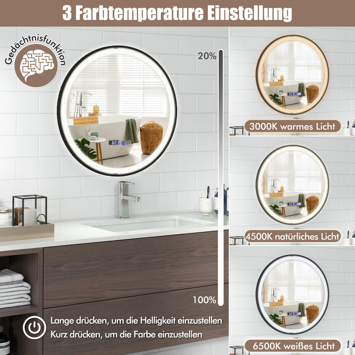 BADEZIMMERSPIEGEL Silber - Silberfarben, Glas (60/4/60cm) - COSTWAY