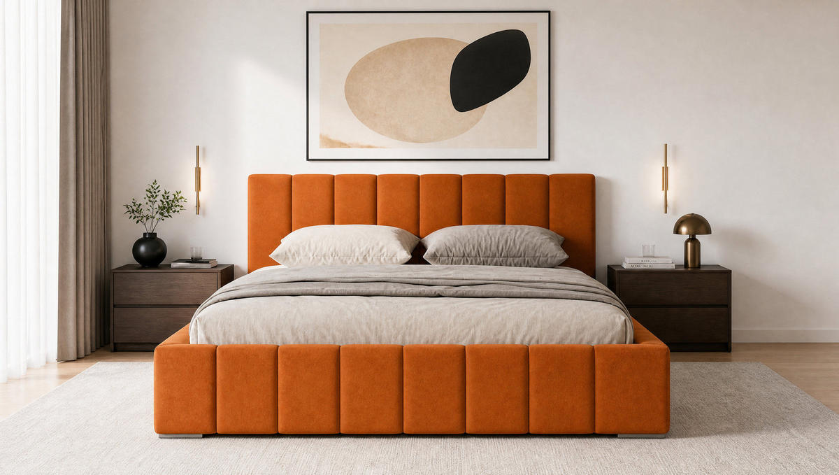 MARPUR Polsterbett MENOS 180x200 cm mit Bettkasten und Lattenrost, Veloursstoff Gelb - Chromfarben/Gelb, Holz/Holzwerkstoff (180/200cm) - Marpur