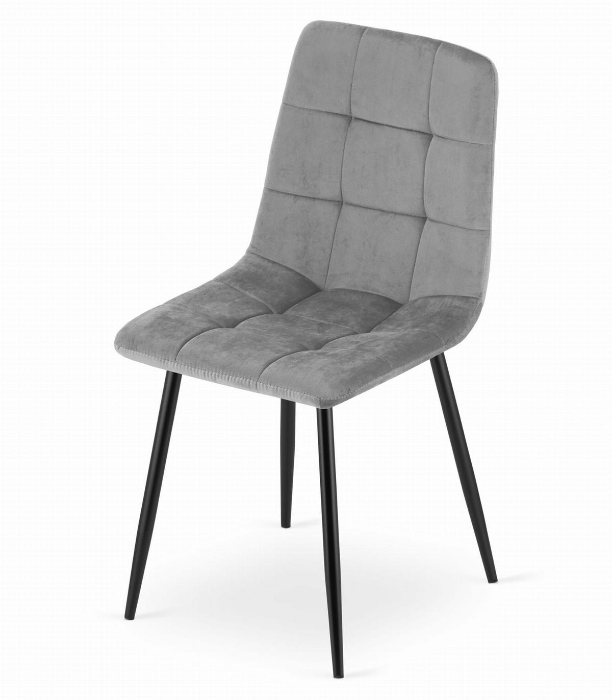 STUHL CETARA 1 Stück, Grau, Schwarz, mit Samtstoff gepolstert - Hellgrau, Textil/Metall (45/87/51cm) - Komodee