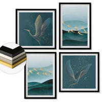 WANDBILDER 4er-Set - 50x50 cm & 40x60 cm Schwarzer Rahmen - Abstrakte Landschaften von Vogelwellen - Schwarz, Kunststoff (50/50cm) - ArtPrintCave