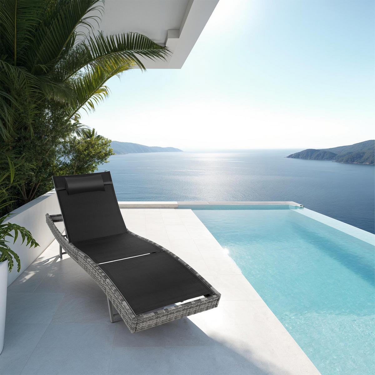 RATTAN-SONNENLIEGE Moana,69 x 211 x 41 - 94 cm,grau-meliert - Grau, Kunststoff (69/94/211cm) - tectake