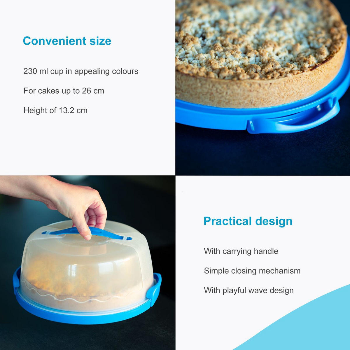 KUCHENTRANSPORTBOX Kuchenbehälter 29.8/28.8/13.2 cm - Blau, Kunststoff (28.8/13.2/29.8cm) - Intirilife