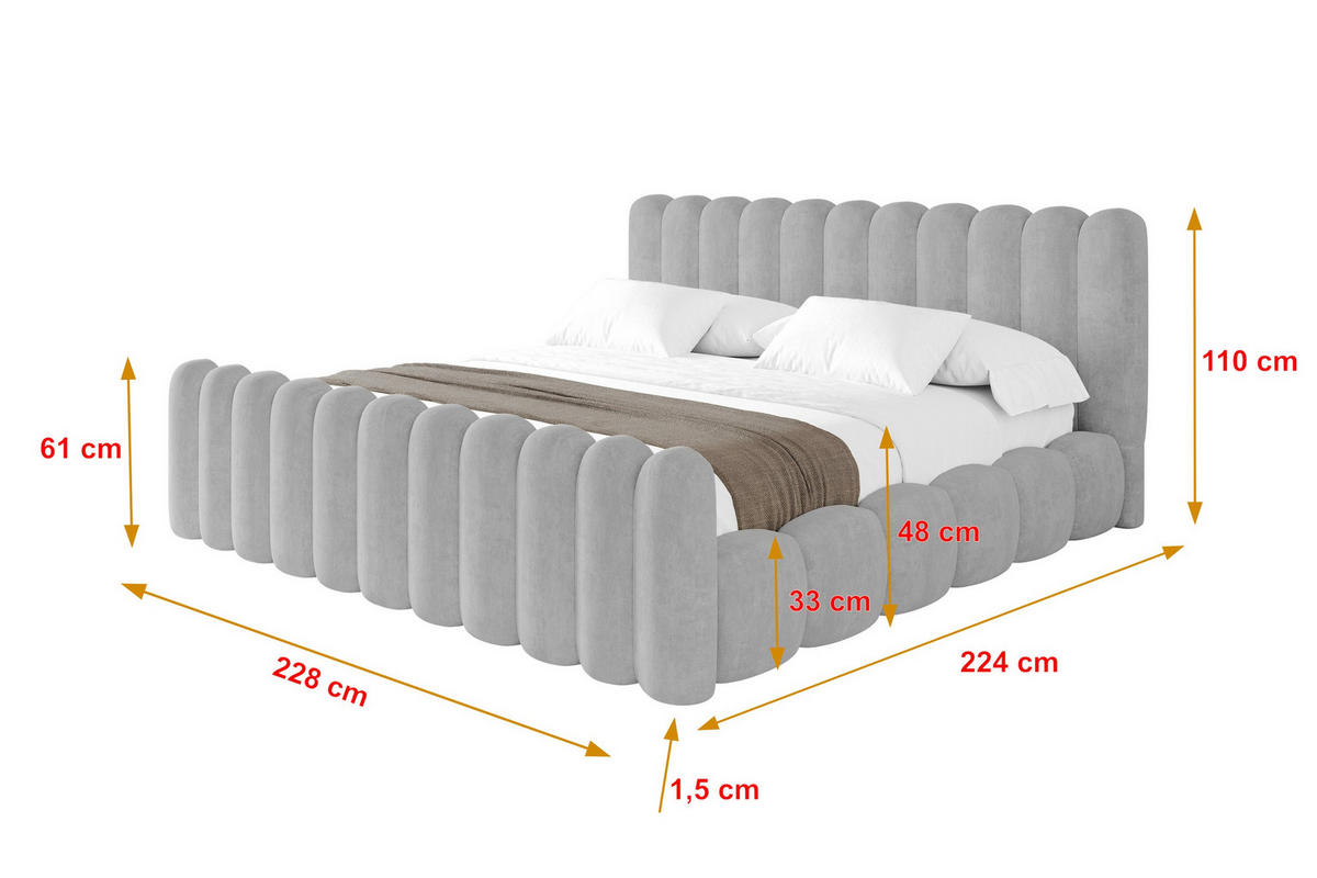 POLSTERBETT mit Bettkasten, Fußteil und Lattenrost, Boxbett ohne Matratze - SENA-Z 200x200 Grau - Hellgrau, Holzwerkstoff/Textil (200/200cm) - ALTDECOR