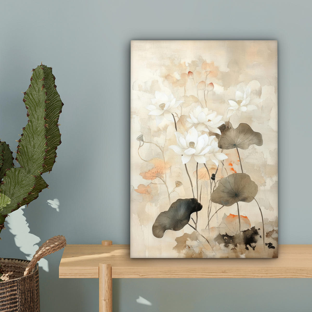 LEINWANDBILD Blumen - Japandi - Wabi sabi Deko Wohnzimmer 20x30 cm - Sandfarben, Textil (20/30cm) - MuchoWow