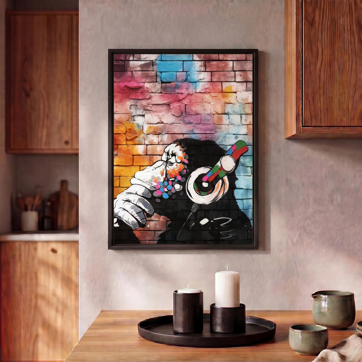 LEINWAND Bilder mit Rahmen - Affe - Graffiti - Musik - 30x40 - Multicolor, Textil (30/40cm) - MuchoWow