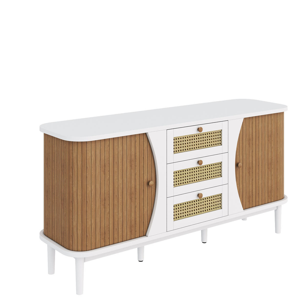 SIDEBOARD in Weiß und Rattan 140,5/40/76 cm - Weiß, Holzwerkstoff (40/76/140.5cm) - Urban Meuble