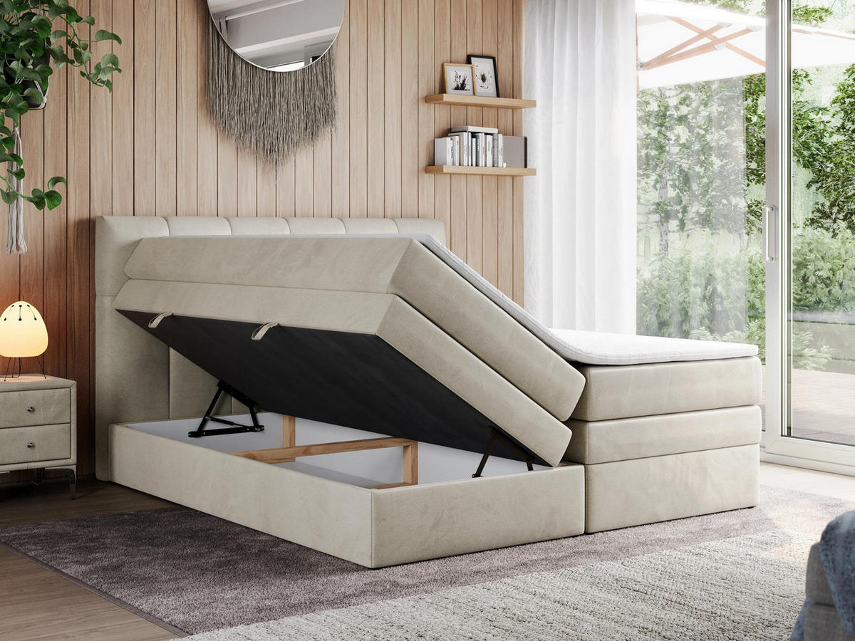 BOXSPRINGBETT ALVIN KING 140/200 Beige Velvet - H3 - Beige, Holz/Textil (140/200cm) - MKS