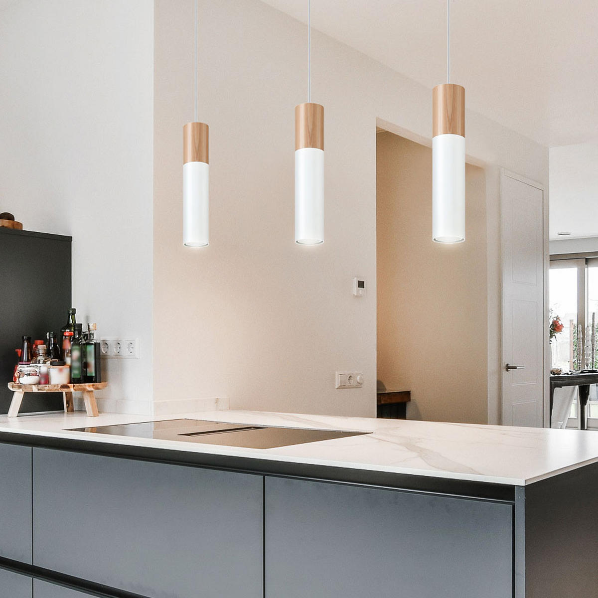 HÄNGELEUCHTE Holz Stahl Weiß - Weiß, Holz (45/40/100cm)