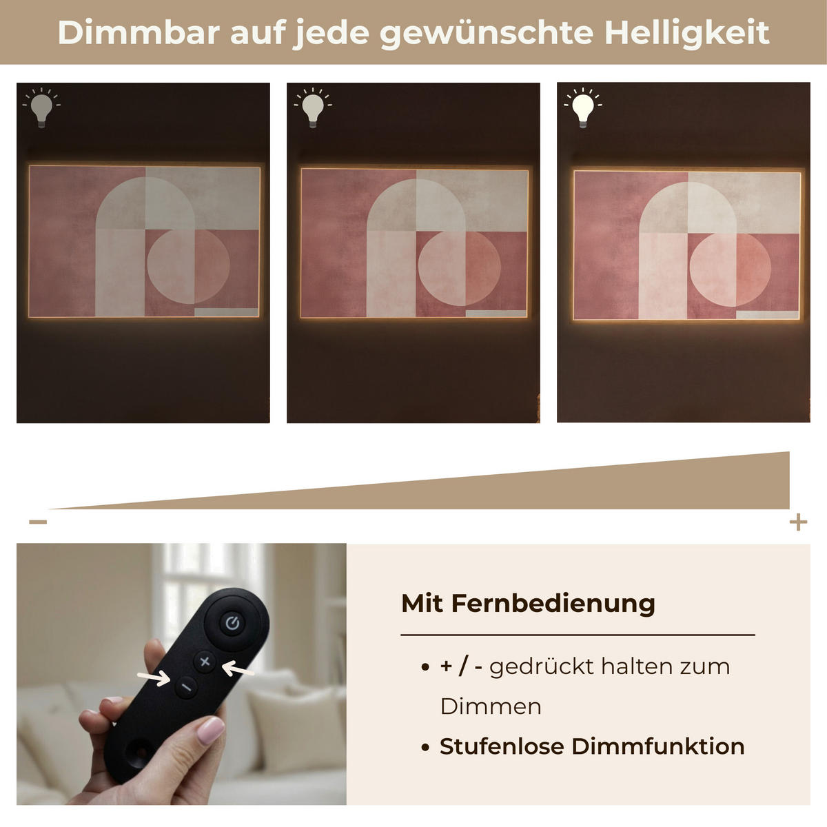 WANDLEUCHTE MIT AKKU Figuren - Abstrakt - Rosa 90x60 cm - Altrosa, Holzwerkstoff (90/60/8cm) - OnlyWow