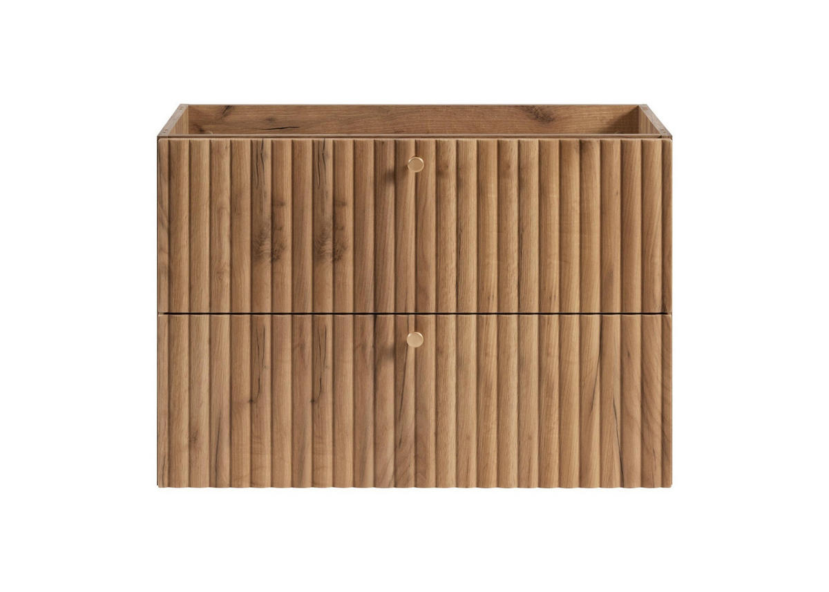 WASCHBECKENUNTERSCHRANK BELLO geriffelt Eiche Craft Gold 80/57/46 cm - Eichefarben, Holzwerkstoff/Metall (80.2/57/46cm) - Rodan