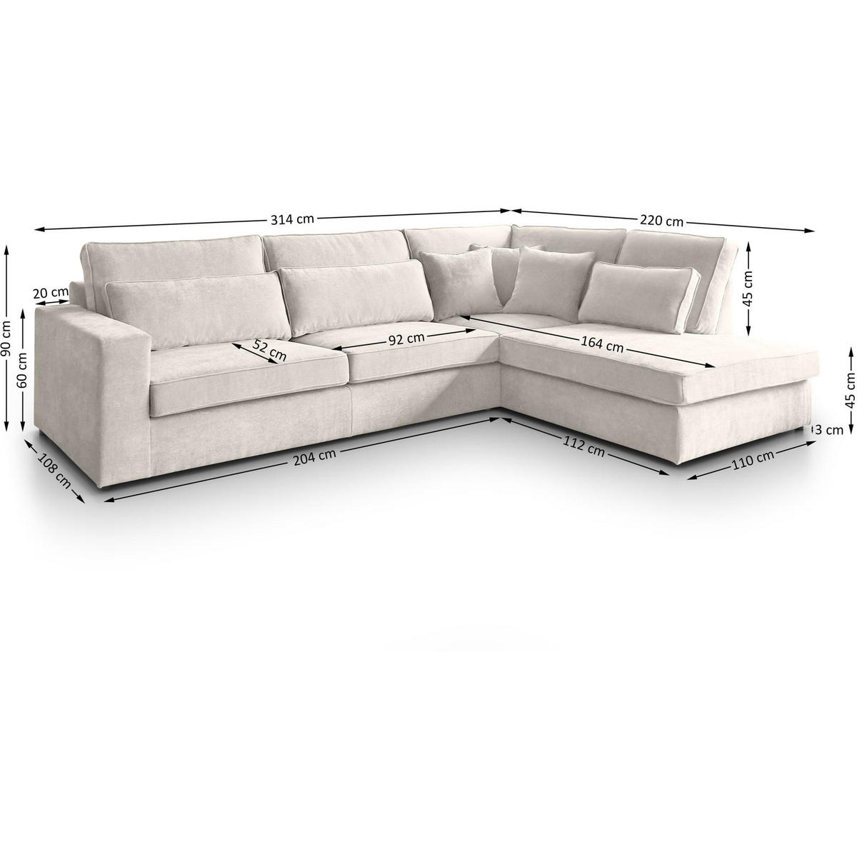 ECKSOFA Parma ohne Schlaffunktion beige rechts - Beige/Schwarz, Textil (314/224cm) - Beautysofa