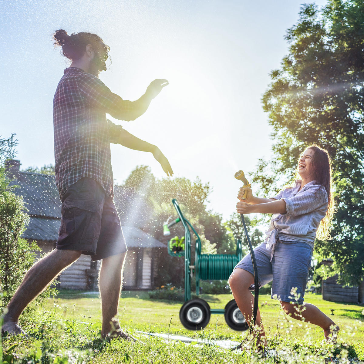 SCHLAUCHWAGEN - Dunkelgrün, Kunststoff/Metall (62/113/90cm) - Relaxdays