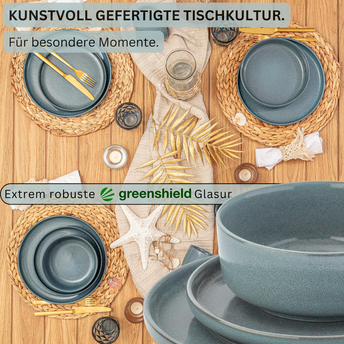 TAFELSERVICE KAIRO OCEAN - 36 teilig aus Steingut 12 Personen - Blau, Stein (50/30/80cm) - Sänger