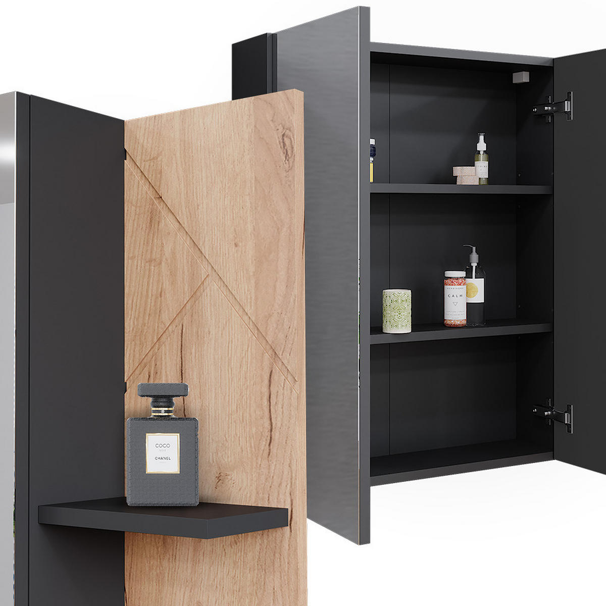 BADSPIEGELSCHRANK Irma Anthrazit/Goldkraft Eiche 80 x 75 cm - Honigeiche/Anthrazit, Holzwerkstoff (80/75/17.2cm) - Vicco