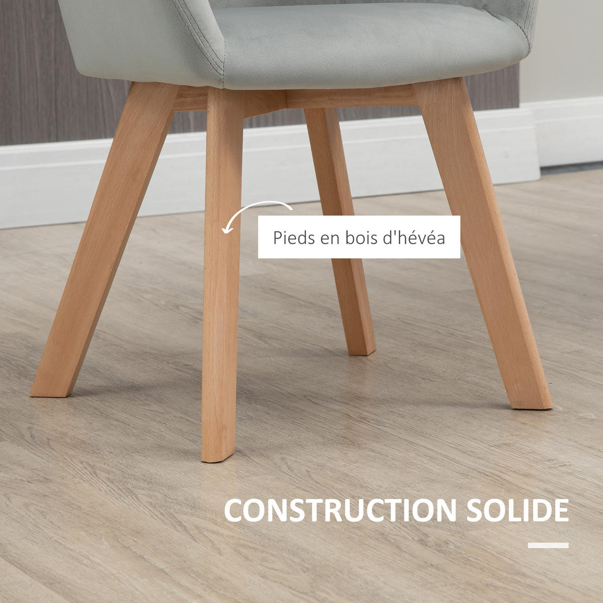 ARMLEHNSTUHL 2er-Set DE-13208 Veloursbezug & Holzfüße Grau - Grau, Holz (57/80/54cm) - ComfortXL