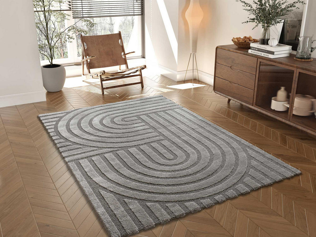 WEBTEPPICH Mit Relief In Grau Snowy 160/230 cm - Grau, Naturmaterialien/Textil (160/230cm) - Atticgo