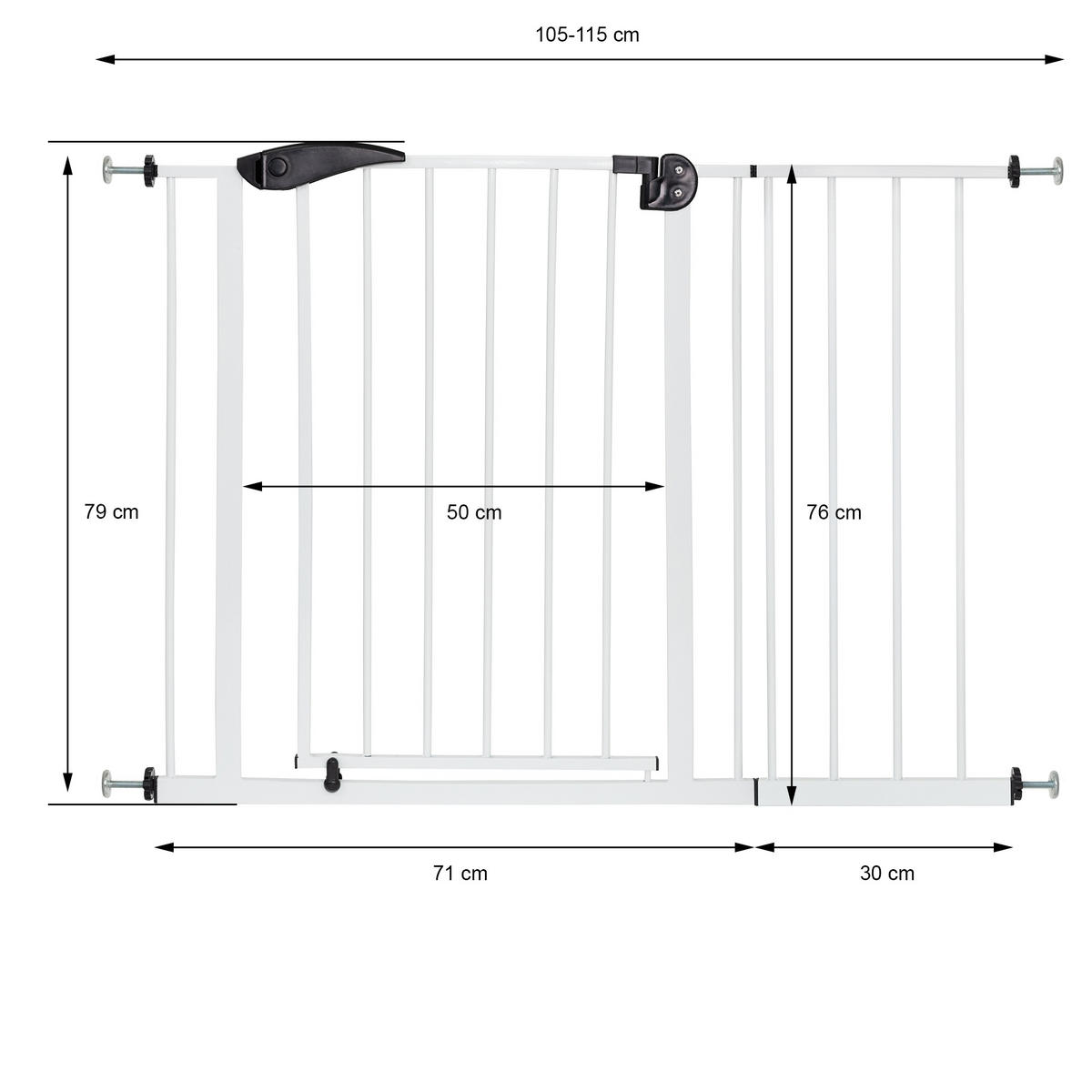 BEZPEČNOSTNÍ MŘÍŽKA NA DVEŘE 105–115 cm, bílá, včetně 30cm prodloužení, bez vrtání - bílá, kov (3/115cm) - ECD-Germany