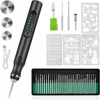 GRAVIERSTIFT – USB-wiederaufladbares Gravierwerkzeug-Set – Enthält 37 Spitzen und 5 Schablonen (schwarz) - Schwarz, Metall (21/14/4cm)
