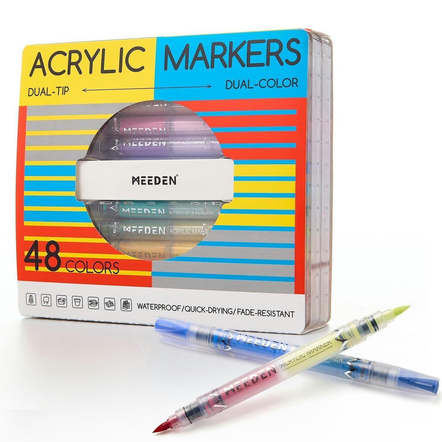 ACRYLSTIFTE Set 48 Farben Doppelspitze Pinselspitze - Multicolor, Kunststoff (1/1/17cm)