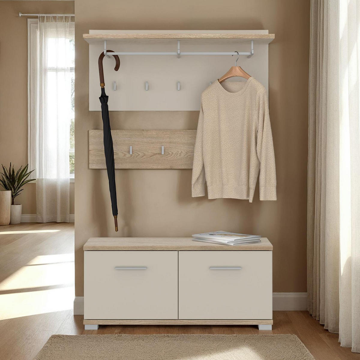 GARDEROBENSET BILBAO Cremona Eiche/Kaschmir - Kaschmir/Sonoma Eiche, Holzwerkstoff (90/60/34cm) - IDIMEX