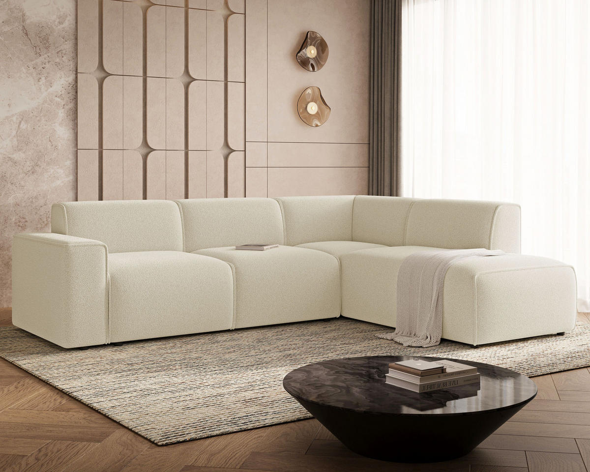 ECKSOFA Eluno Creme Rechts - Creme/Schwarz, Holz/Kunststoff (292/220cm) - Graingold