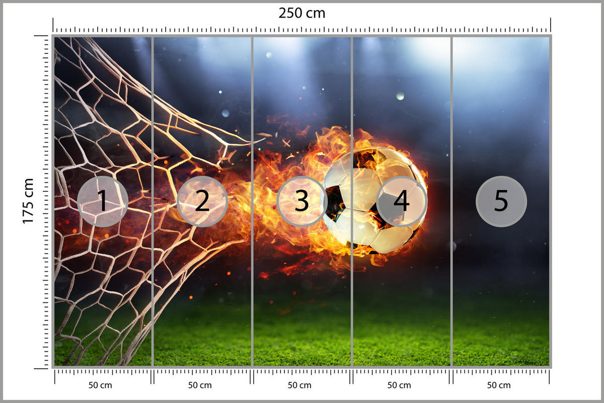 FOTOTAPETA Pre Študentskú Izbu Futbal Plamene Štadión Oheň 250 x 175 cm - viacfarebná, papier (250/175cm) - Muralo
