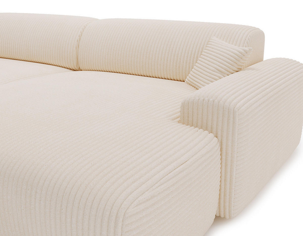 ECKSOFA mit Longchair - Cord - Creme/Schwarz, Kunststoff/Textil (284/178cm) - home24