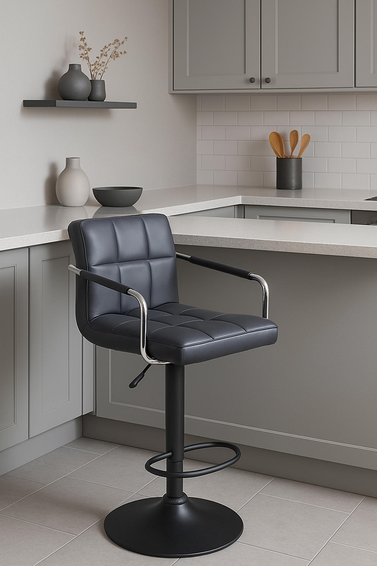 BARHOCKER 2er Set Luca schwarz schwarz - Schwarz, Kunststoff/Metall (54/112/46cm) - TPFLiving