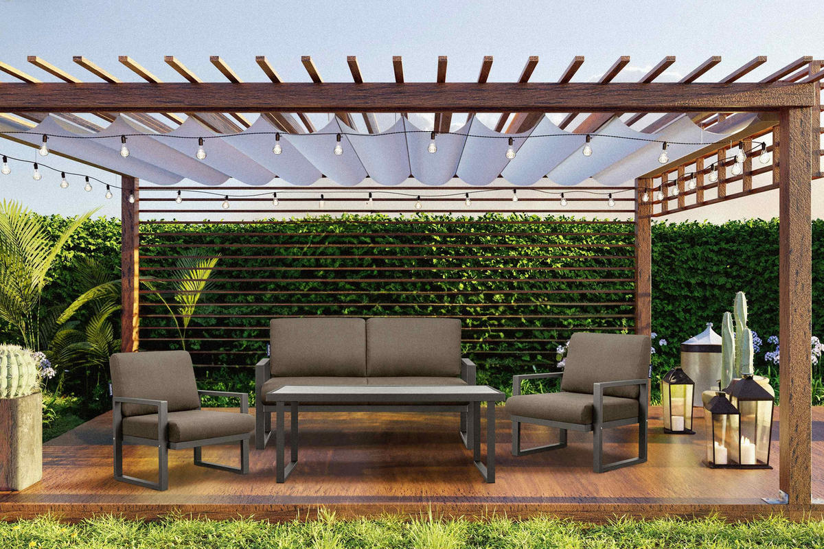 TERRASSENMÖBEL FRENA im Loft-Stil, Anthrazitfarbenes - Anthrazit/Beige, Metall - KONSIMO®