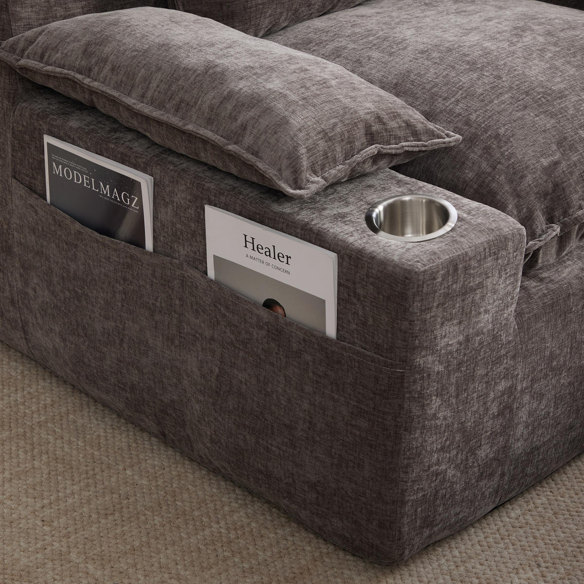 SESSEL DE-35157 mit 4 Kissen Grau - Grau, Textil (93/81/113cm) - ComfortXL