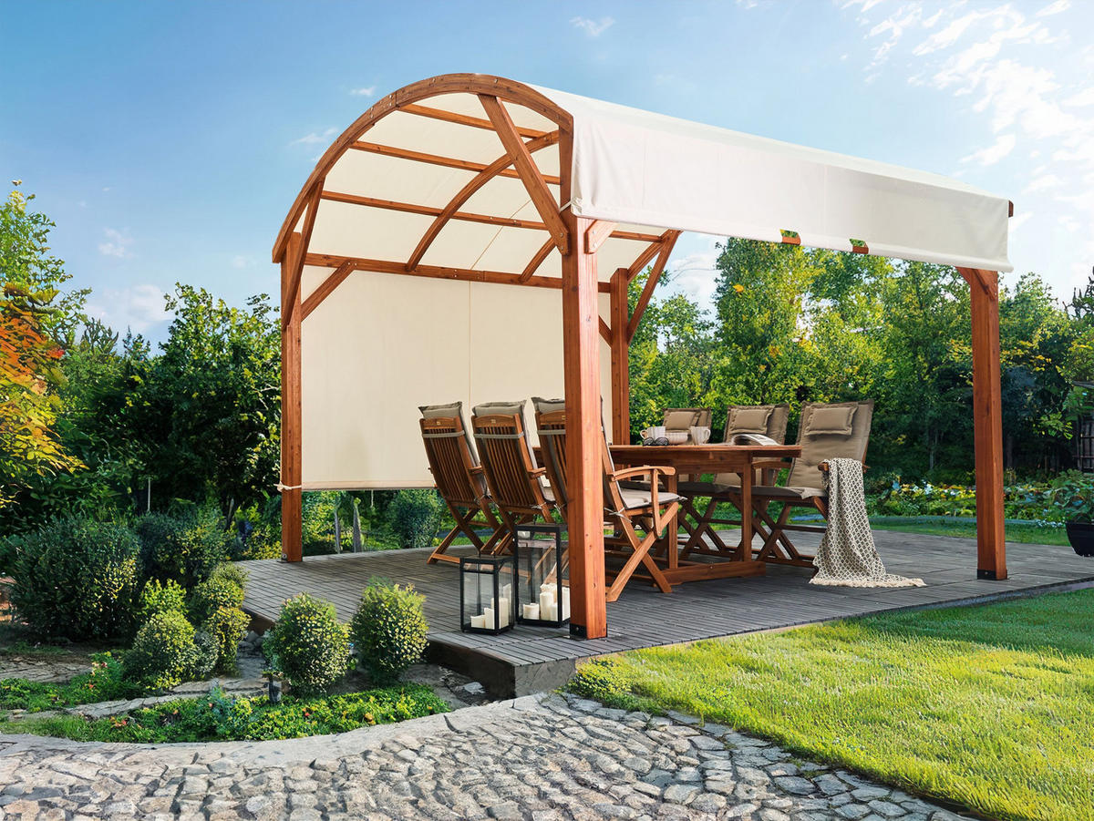 ZAHRADNÍ PAVILON Jedlové dřevo 303/300 cm Hnědý/Béžový Scopello - bílá/krémová, dřevo (303/257/300cm) - Beliani