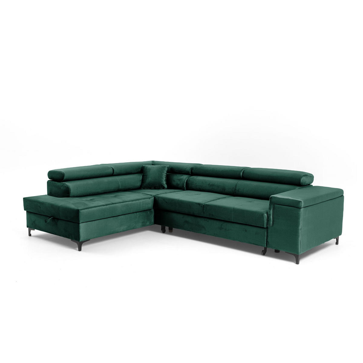 ECKSOFA WILLIAM L Links mit Schlaffunktion 127x195 Velours Grün - Silberfarben/Grün, Holz/Textil (275/203cm) - Muffo