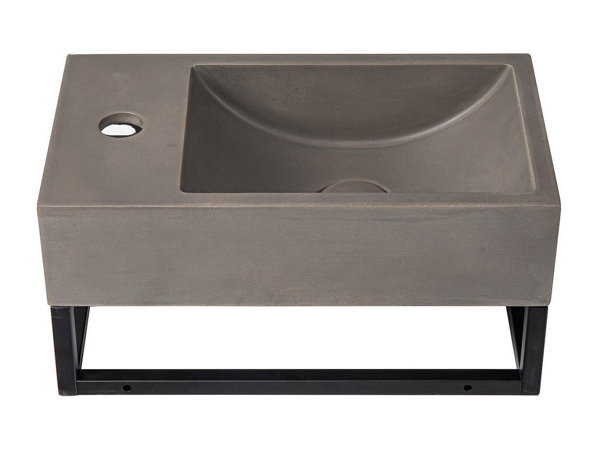 HANDWASCHBECKEN hängend rechteckig aus Beton - Armaturen links - 40 x 22 cm - UCHAMI - Schwarz, Metall (40/19.5/22cm) - Vente-Unique