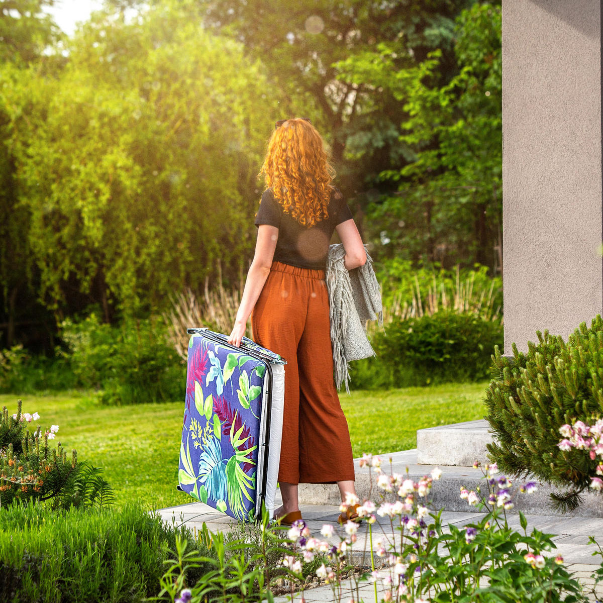 GARTENLIEGESTUHL, 69 x 197 cm, Blätter - Dunkelblau/Grün, Metall (69/197cm) - KADAX