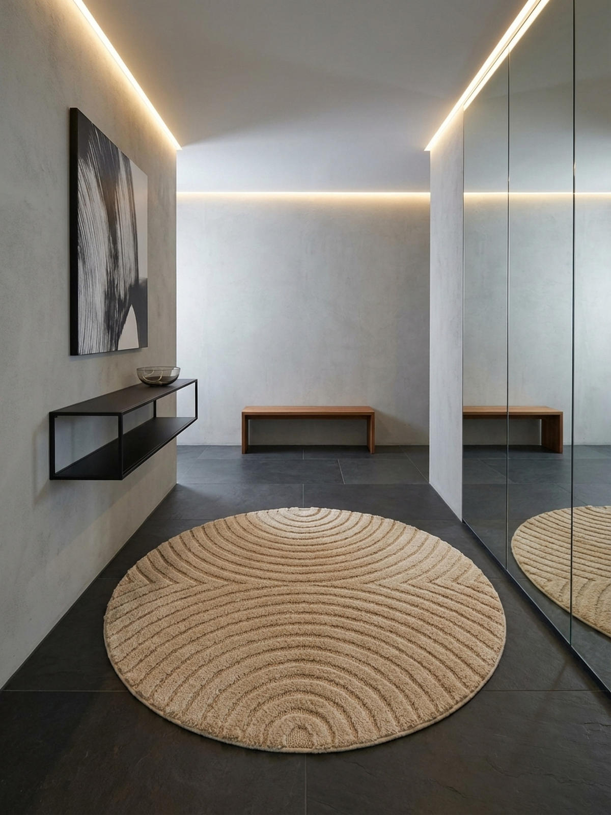 TEPPICH Wohnzimmer Hoch-Tief 3D-Effekt Organische Bögen mit 3D-Effekt OEKO-TEX 3D-Relief Boho Rund Beige 200x200 – RIGI - Beige, Textil (200/200cm) - KADIMA DESIGN