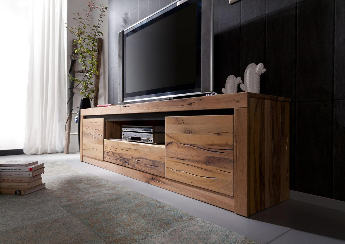 TV-BOARD Wild-/Zerreiche 202x42x55 natur geölt MONTREUX #105 - Naturfarben, Holz (202/55/42cm) - Massivmoebel24