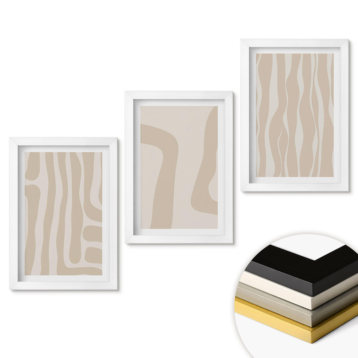 WANDBILDER 3er-Set - 20x30 cm Weißer Rahmen - Abstrakte Boho-Muster - Weiß, Kunststoff (20/30cm) - ArtPrintCave