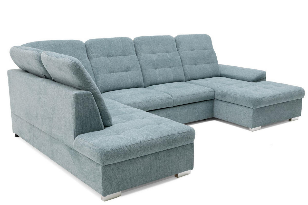 ECKSOFA U-Form OLIVIA U Links mit Schlaffunktion 124x257 Velours Blaugrau - Silberfarben/Blaugrau, Holz/Kunststoff (320/103/202cm) - Muffo