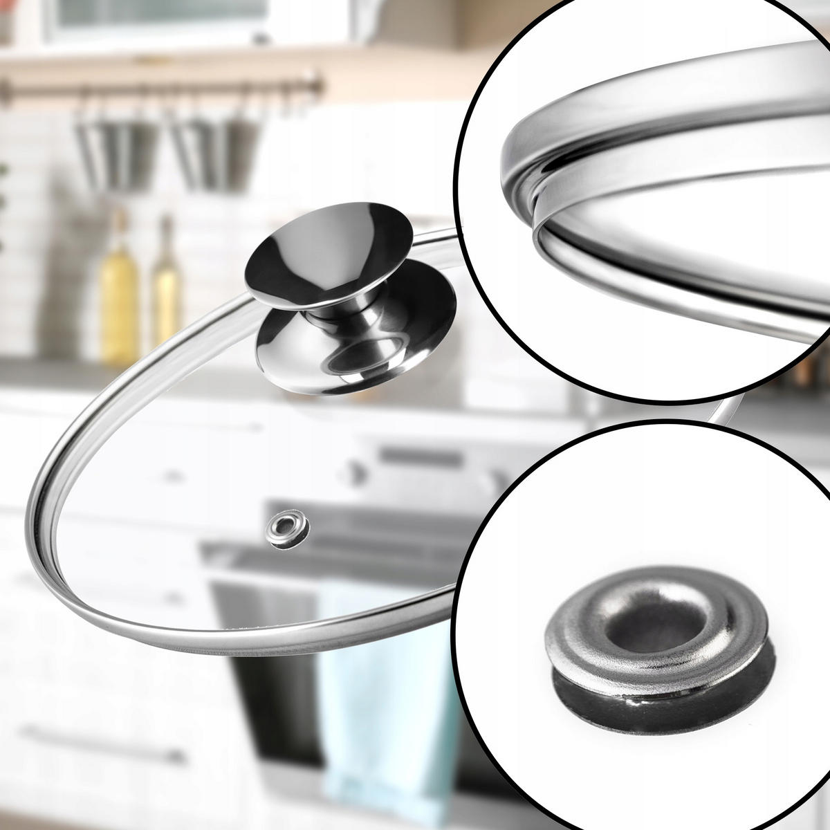 DECKEL mit silbernem Griff, 28 cm - Transparent, Glas/Metall (28cm) - KADAX