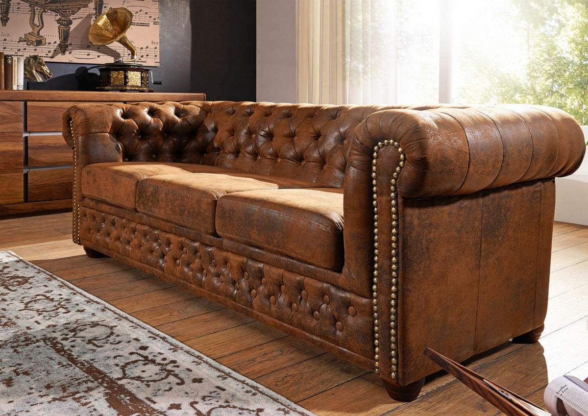 SOFA 203x86x72 braun CHESTERFIELD - Braun, Kunststoff (203/72/86cm) - Massivmoebel24