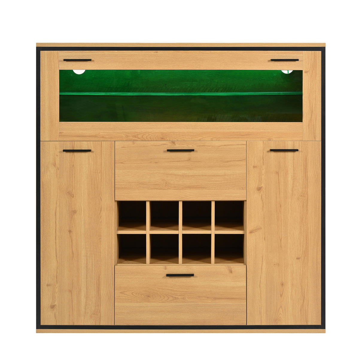 KOMODA za vino, 110/38/111 cm, iveral u prirodnoj i crnoj boji, s LED rasvjetom - prirodne boje, drvni materijal (110/111/38cm) - BEAOK