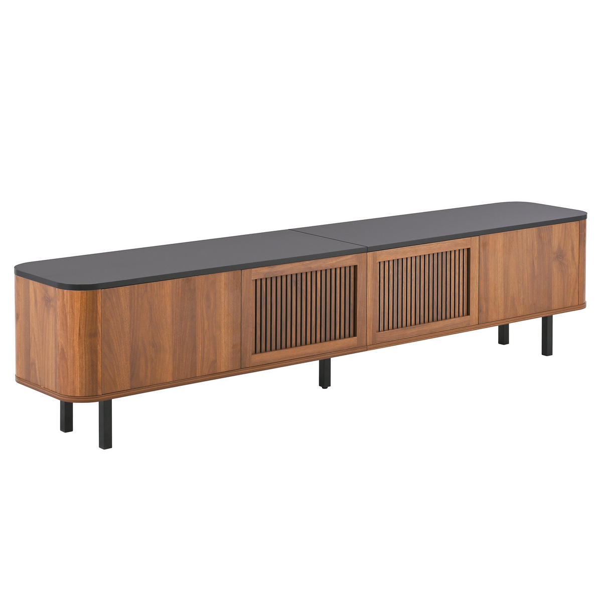 TV-LOWBOARD 190 x 35 x 45 cm, Türen in Rattanoptik, Stauraum, Metallfüße, Walnuss - Walnussfarben, Holzwerkstoff (190/45/35cm)