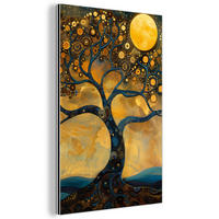 METALLBILD Baum - Mond - Blumen - Gold - Kunst 40x60 cm - Orange, Metall (40/60cm) - MuchoWow