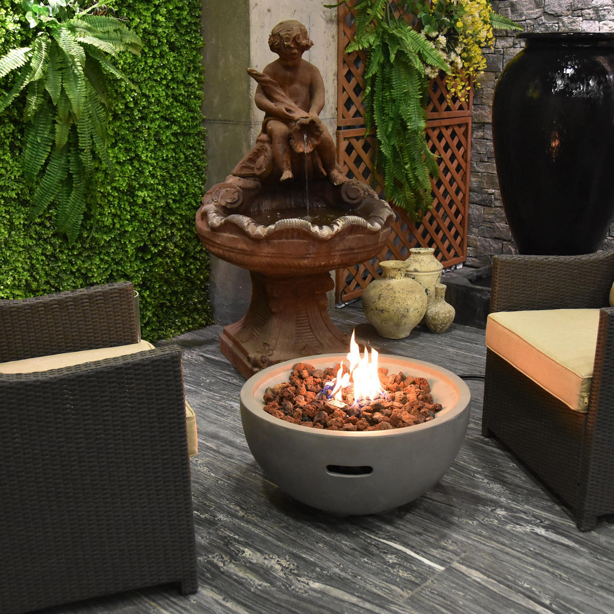 FEUERTISCH Nantucket Gasfeuerstelle aus GF-Beton 67/67/35 cm - Hellgrau, Naturmaterialien (68/36/68cm) - Elementi