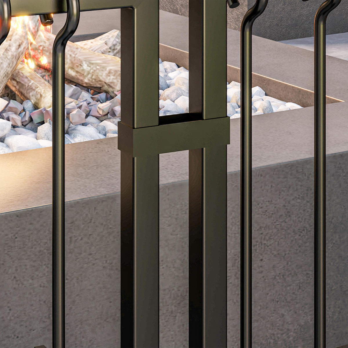 KAMINWERKZEUGSET 5tlg DE-13778 mit Rechteckständer Schwarz - Schwarz, Metall (31/64/20cm) - ComfortXL