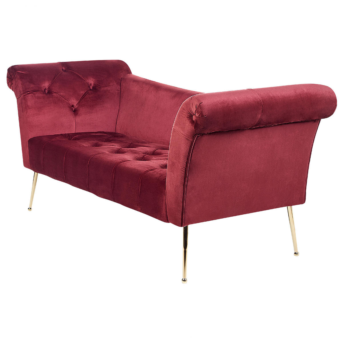 CHAISELONGUE Samtstoffdunkelrot/gold Nantilly - Rot/Goldfarben, Textil (175/76/70cm) - Beliani