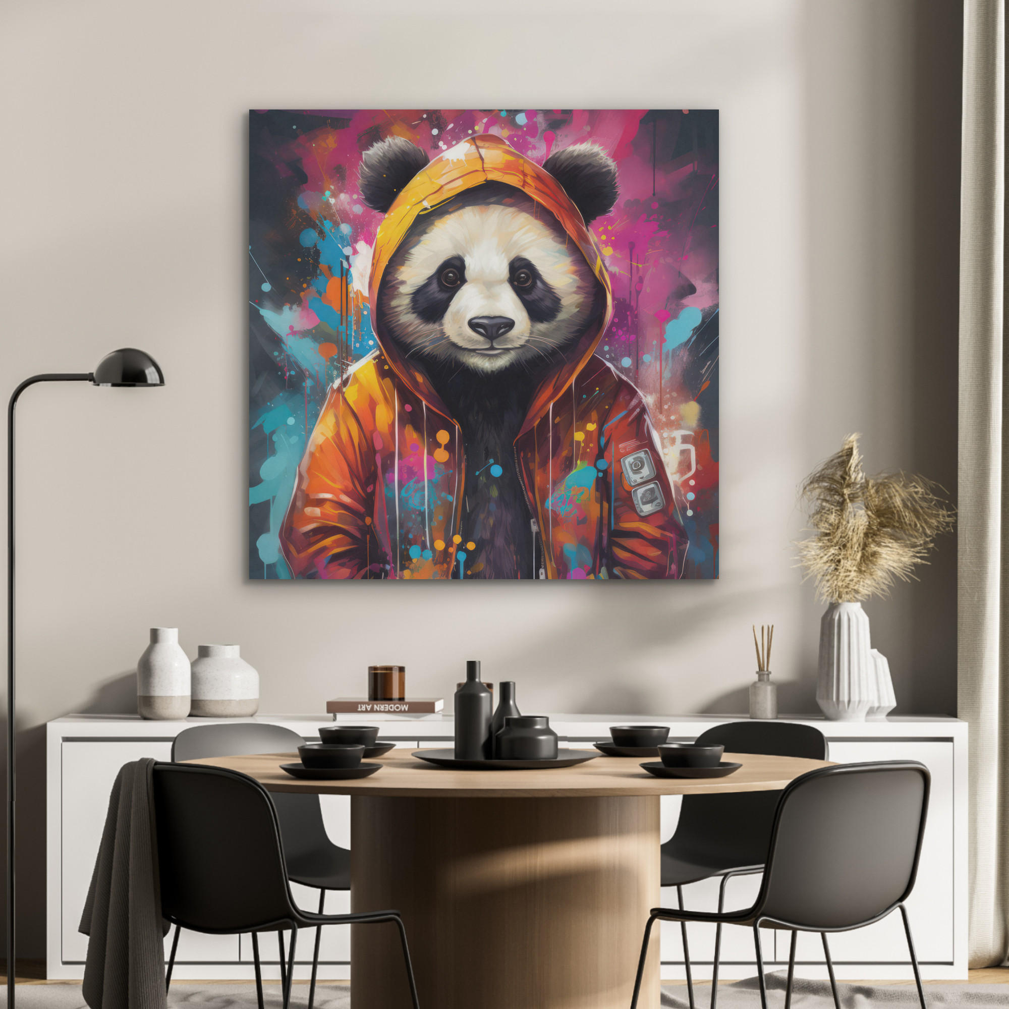 AKUSTIKPANEEL Panda - Jacke - Graffiti - Orange 90x90 cm - Orange, Textil (90/0.9/90cm) - MuchoWow