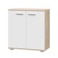 SIDEBOARD FAUSKE KOM1-2D Eiche Sonoma Weiß - Silberfarben/Weiß, Holzwerkstoff/Kunststoff (69/74/34cm) - Komodee