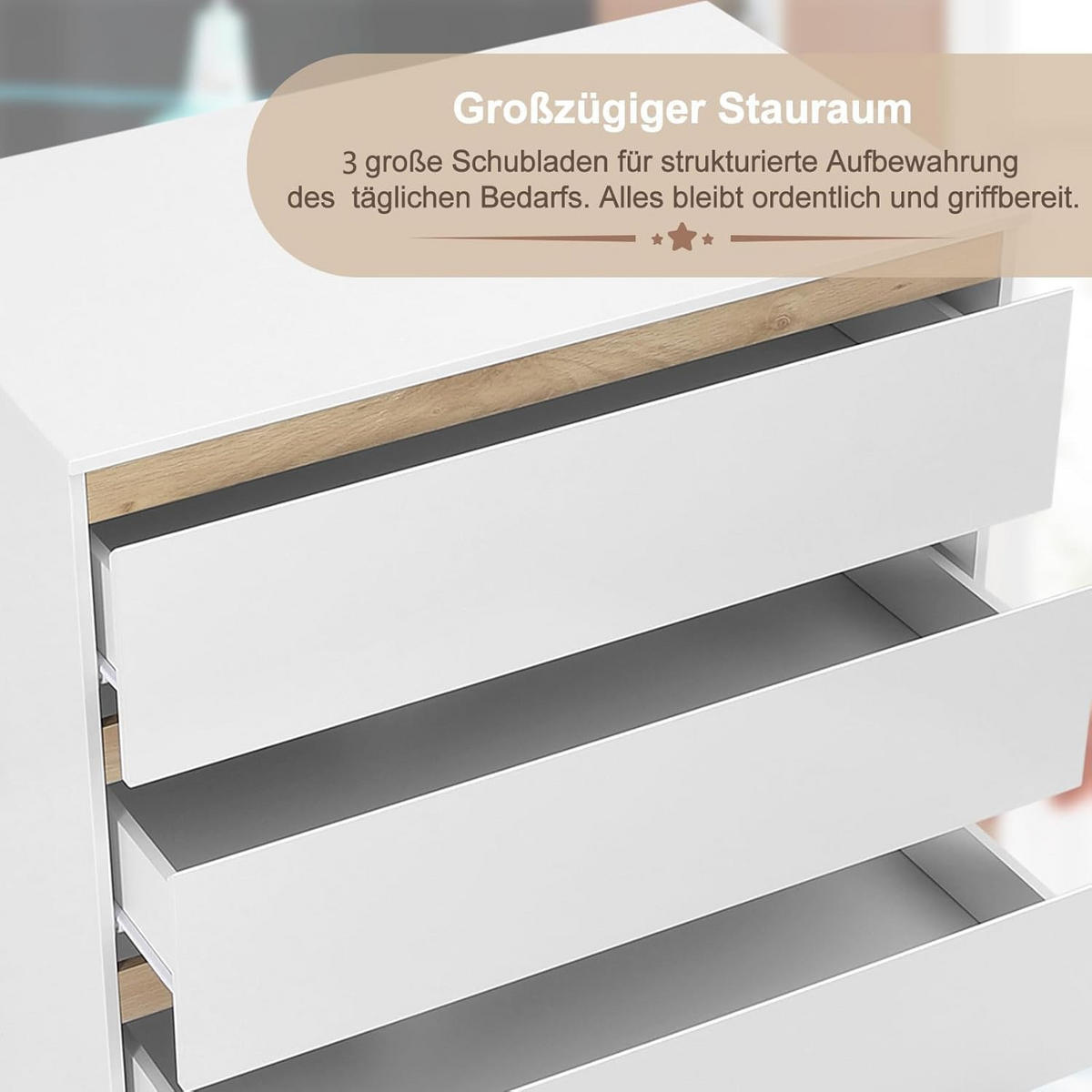 WICKELKOMMODE mit 3 Schubladen Weiß+Eiche 48 x 80 x 78 cm - Eichefarben, Holzwerkstoff (80/78/48cm) - Woltu