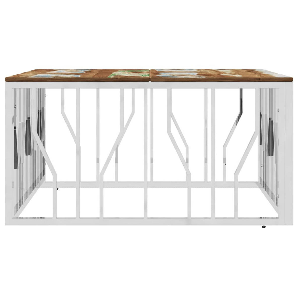 COUCHTISCH Silbern Edelstahl und Altholz Massiv - Silberfarben, Metall (80/80/40cm) - furnicato
